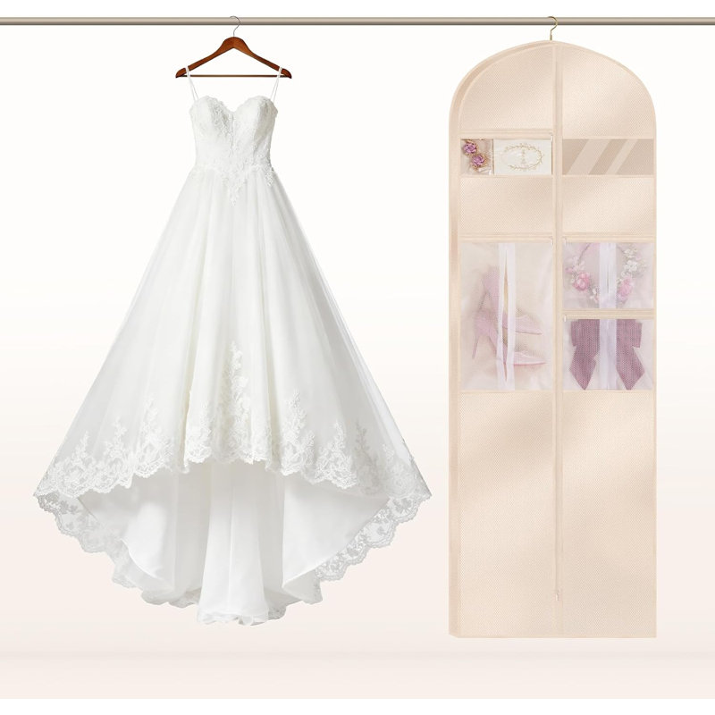 Wedding Dress Garment Bag, 72in Beige, Tri-fold Design with Shoulder Straps & Adjustable Buckle, for Wedding, Prom, Travel & Closet Storage