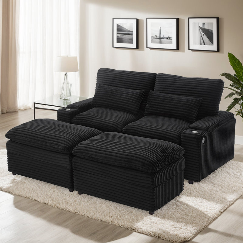 Ebern Designs Plush Corduroy Sectional Sofa Bed With Smart Storage ...