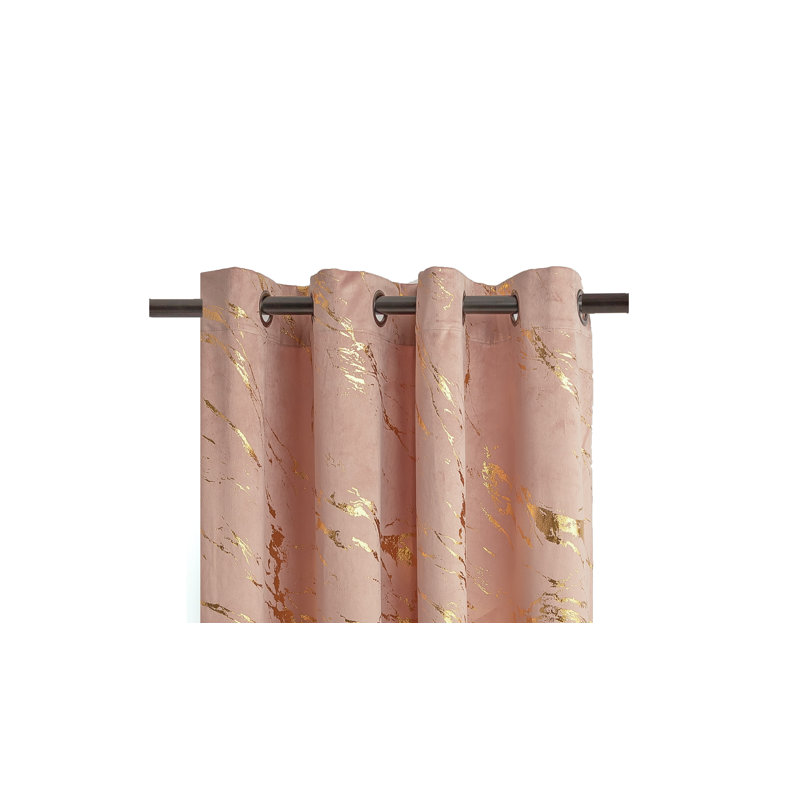 Harto Velvet Room Darkening Curtain Single Panel, Pink/Gold