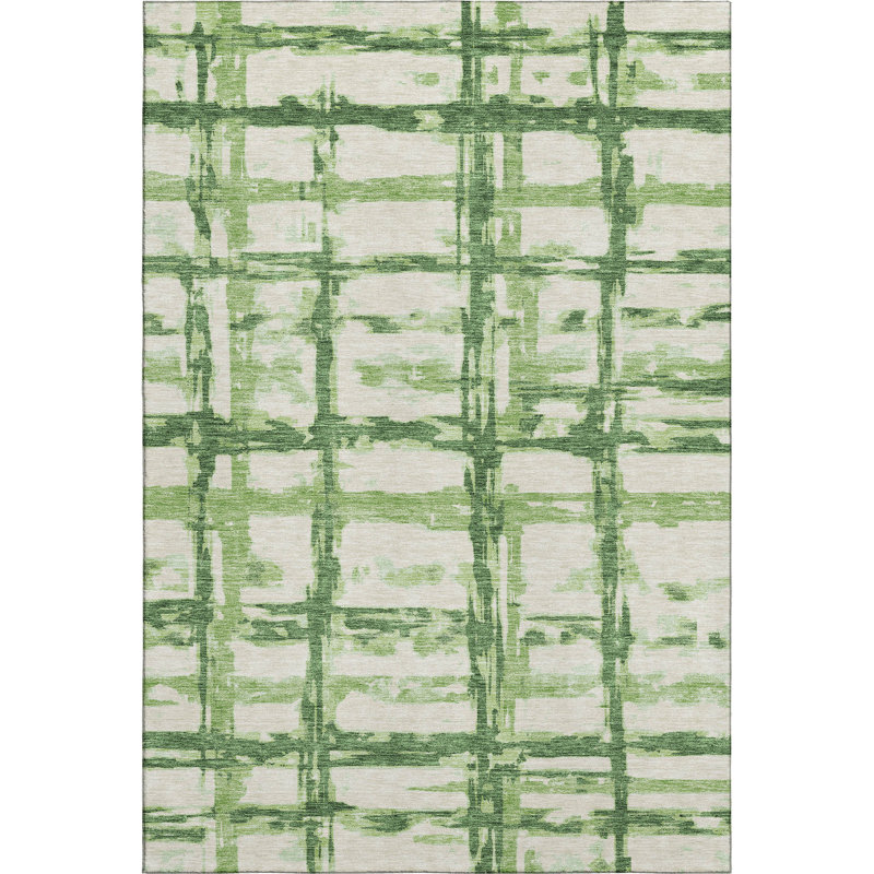 Premium Machine Washable Prisco Green Rug, Round 8'