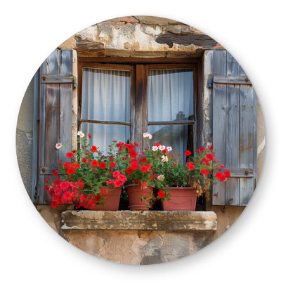 Flowers on the Ledge - White Round Outdoor Area Rug for Decor