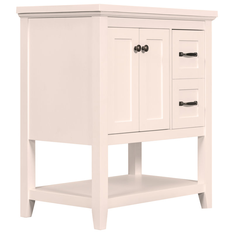 Meuble-lavabo 30 po avec comptoir en céramique, meuble-lavabo avec tiroir multifonctionnel, pieds en bois massif, blanc