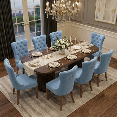 79" Rectangular Dining Table Set With Storage Pedestal Table And Tufted Upholstered Chairs