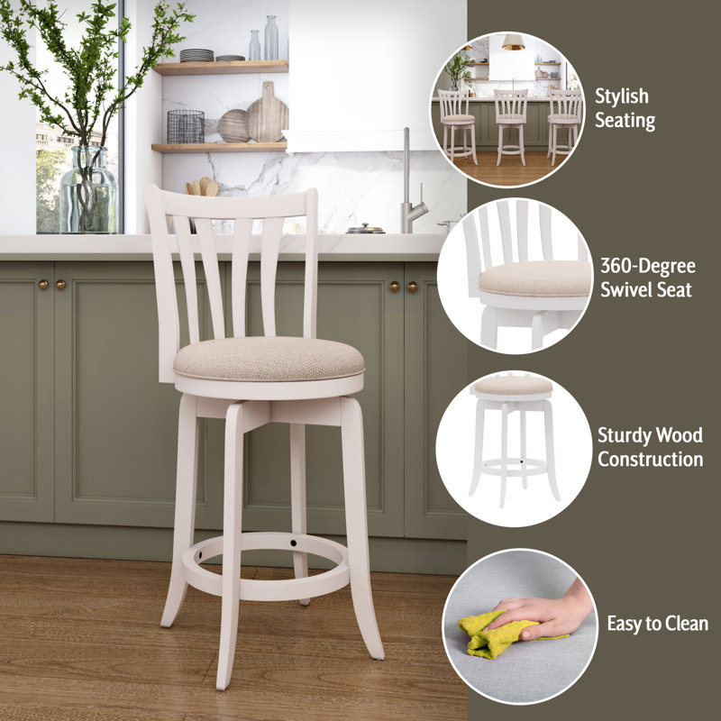 Asharn Swivel Upholstered Counter Stool, Counter Stool (25.5" Seat Height), White Polyester