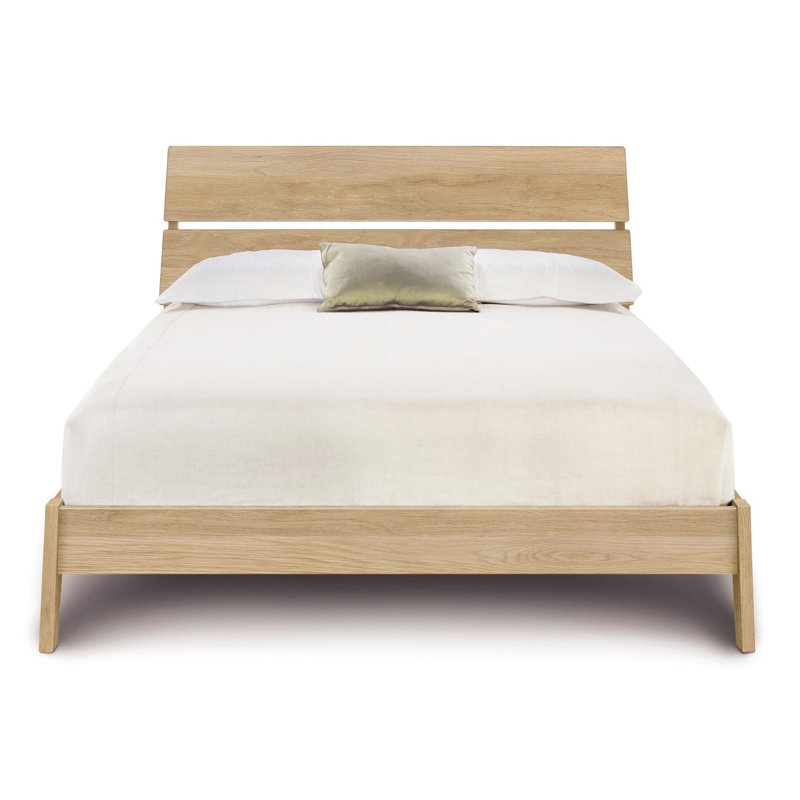 Lit plateforme en bois massif Linn, Lit simple, Natural Oak