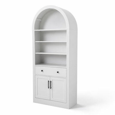Grande bibliothèque de rangement autoportante arquée avec tablettes réglables, armoire fermée avec portes de tiroir, bibliothèque de présentation pour le salon, le bureau personnel, la cuisine, la salle de bain, organisateur multifonctionnel avec présentoir ouvert et compartiments cachés