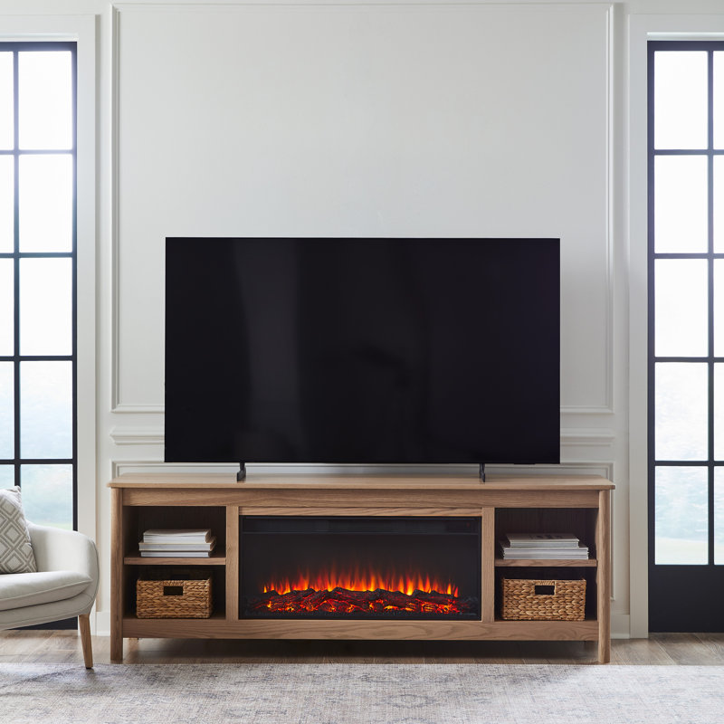 Kells 81" Electric Fireplace TV Stand, Light Oak