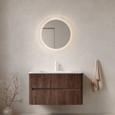Meuble-lavabo de salle de bain avec lavabo, armoire de rangement flottante murale en contreplaqué, 2 tiroirs
