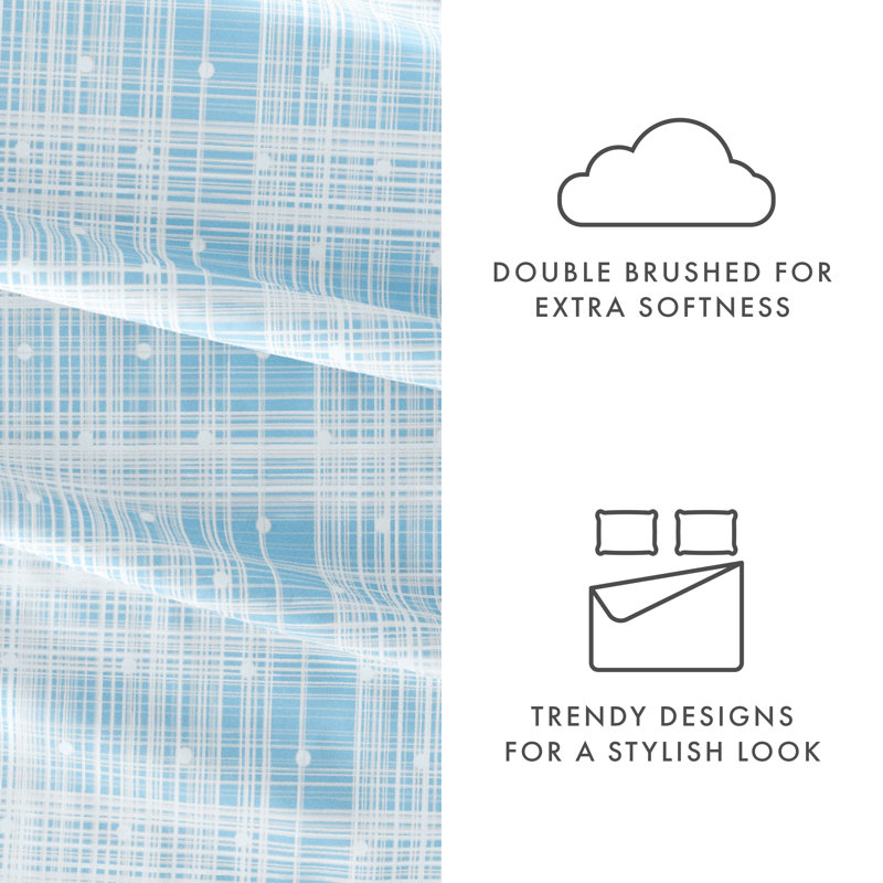 Aqua Plaid Twin Microfiber Sheet Set with Cotton Blend