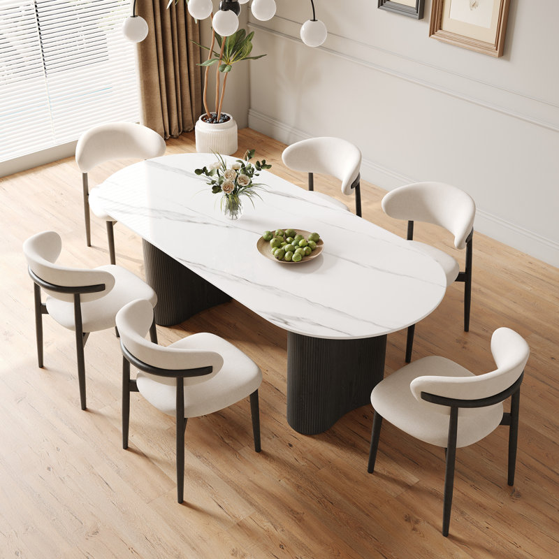 71" Modern Oval Dining Table Set With 6 Dining Chairs, 7 Pieces: Table, 6 Chairs