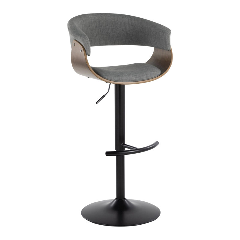 Tabouret de bar réglable 43 po Mid-Century moderne en métal noir avec repose-pieds gris (ensemble de 2), Noir mat