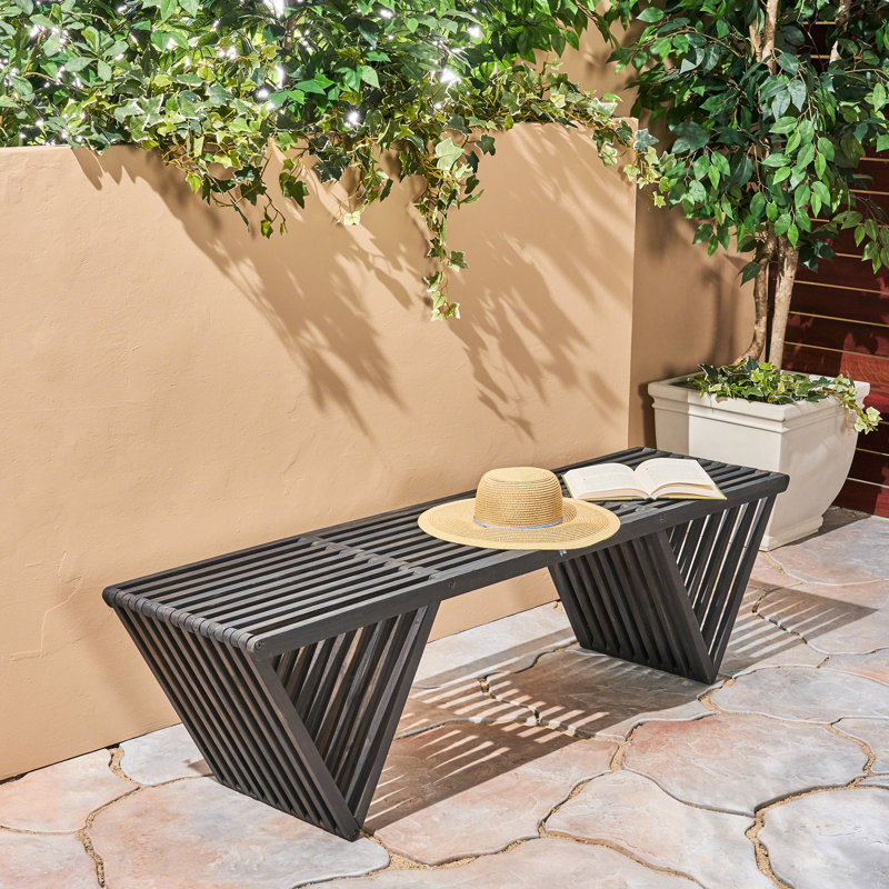 Banc transitionnel en bois gris foncé, base moderne 63 po x 14,5 po x P 18 po