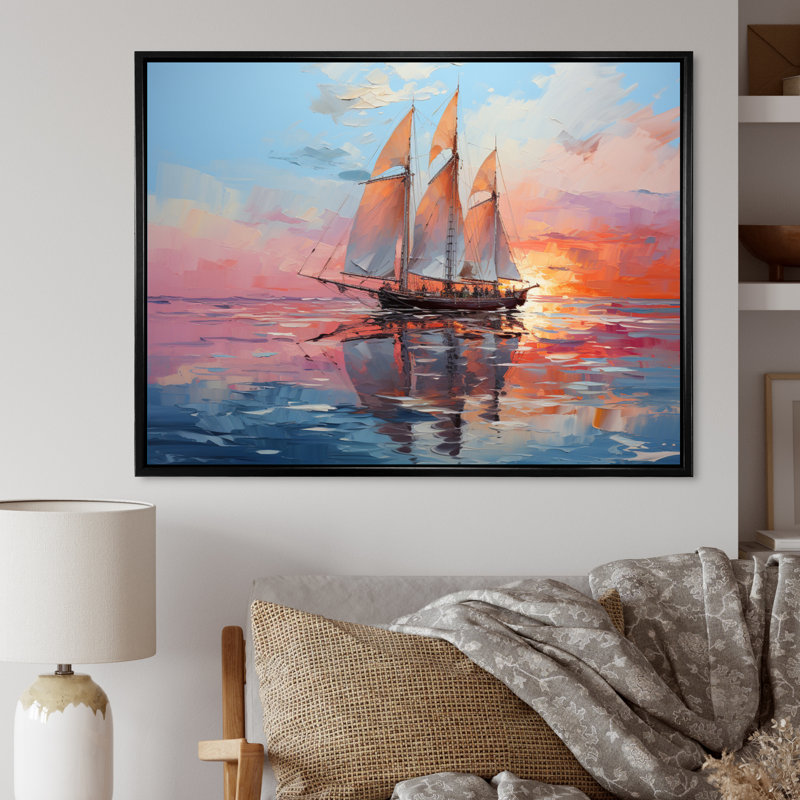 Voilier chromatique sur toile, Cadre flottant noir, 24" H x 32" W