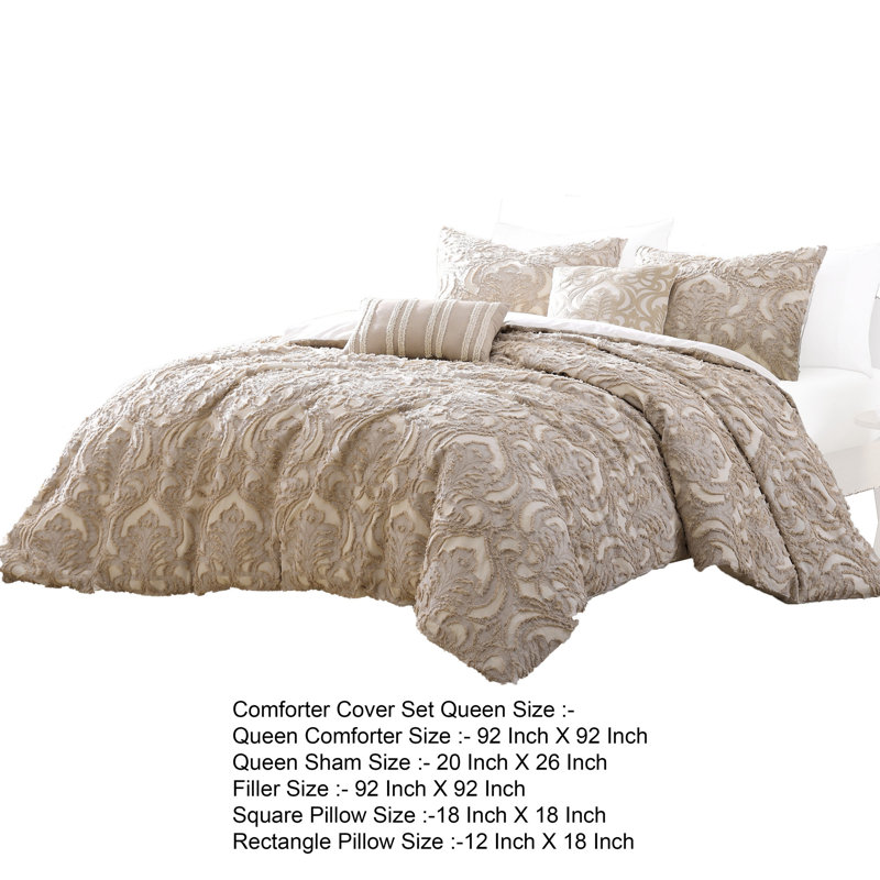 Ensemble d'édredon en microfibre 6 pièces, Beige, Édredon de grande taille et 5 pièces supplément