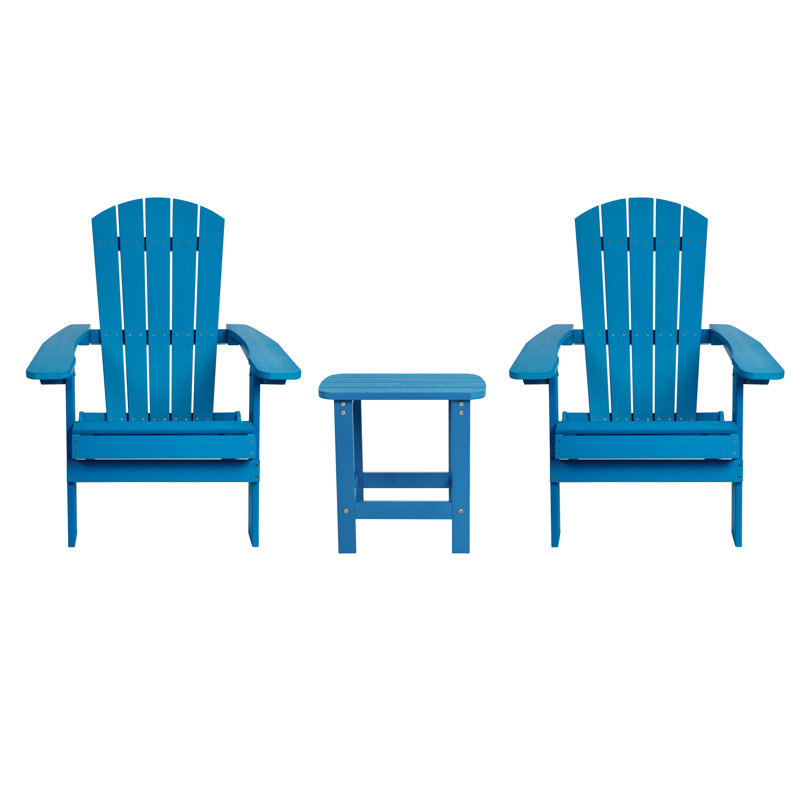Balasi Indoor/Outdoor Folding Adirondack Chairs with Side Table, Blue