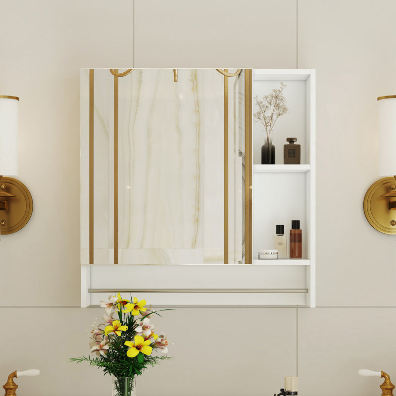 Armoire de toilette murale avec tablettes et porte-serviettes, Blanc