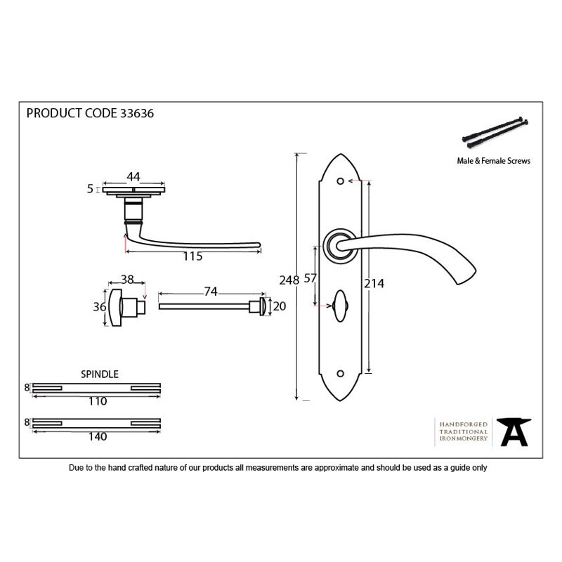 Gothic Bathroom Door Handle, Left, Pewter Patina