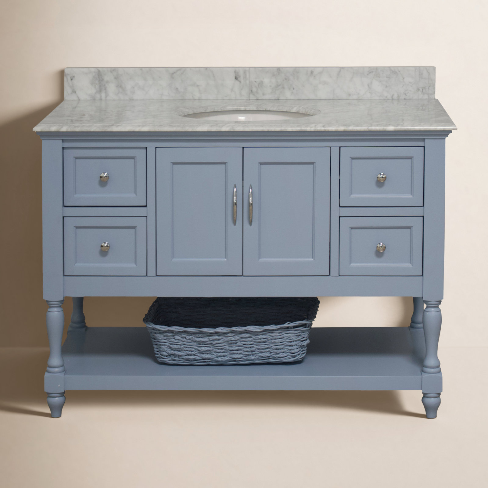 Hampton 48'' Single Bathroom Vanity, Carrara Marble, Powder Blue