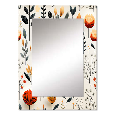 Harristown Nordic Grace Orange Floral Harmony - Floral Decorative Mirror, Floral Wall Mirror, Printed Metal Art