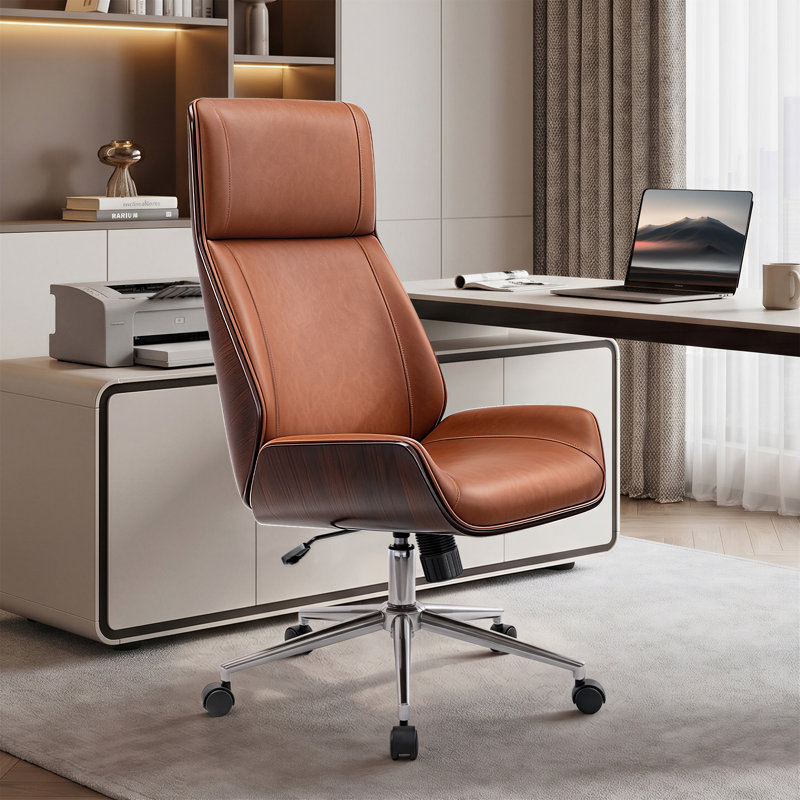 Fauteuil de direction moderne avec dossier ergonomique courbé en noyer courbé brun, Brun