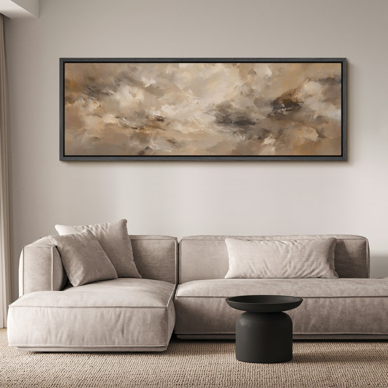 Grande impression sur toile encadrée, reproduction abstraite neutre pour décoration intérieure moderne, H 20 po x l 60 po