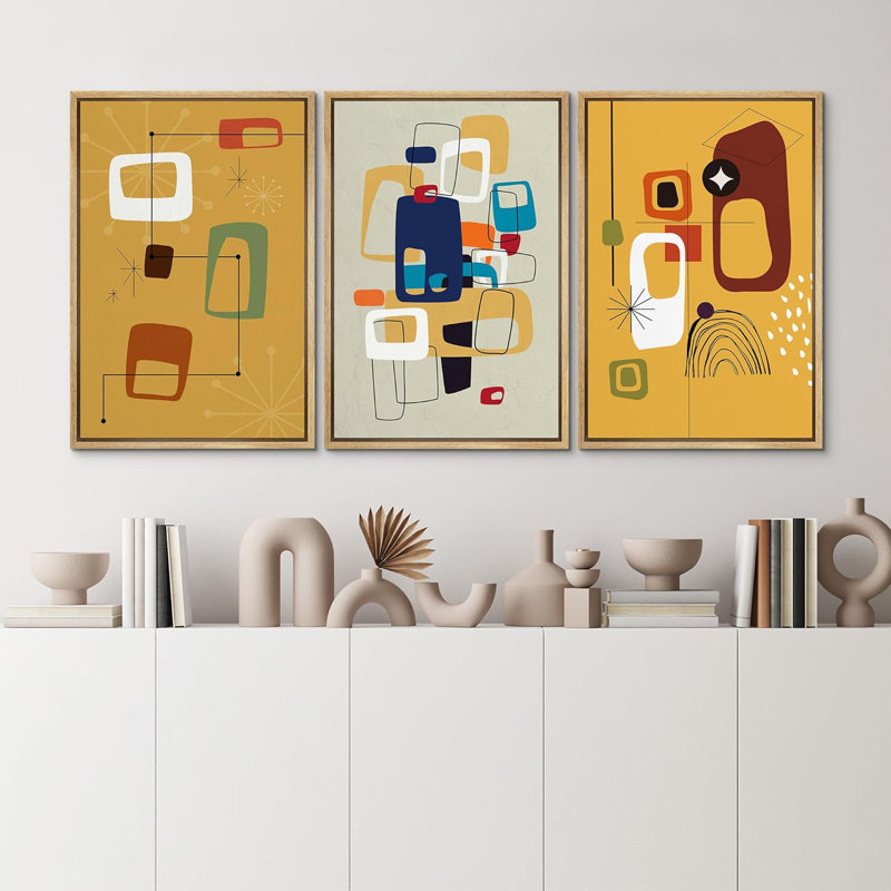 Ensemble de 3 pièces Mid-Century, H 36 po x l 24 po x P 1,5 po, Naturel