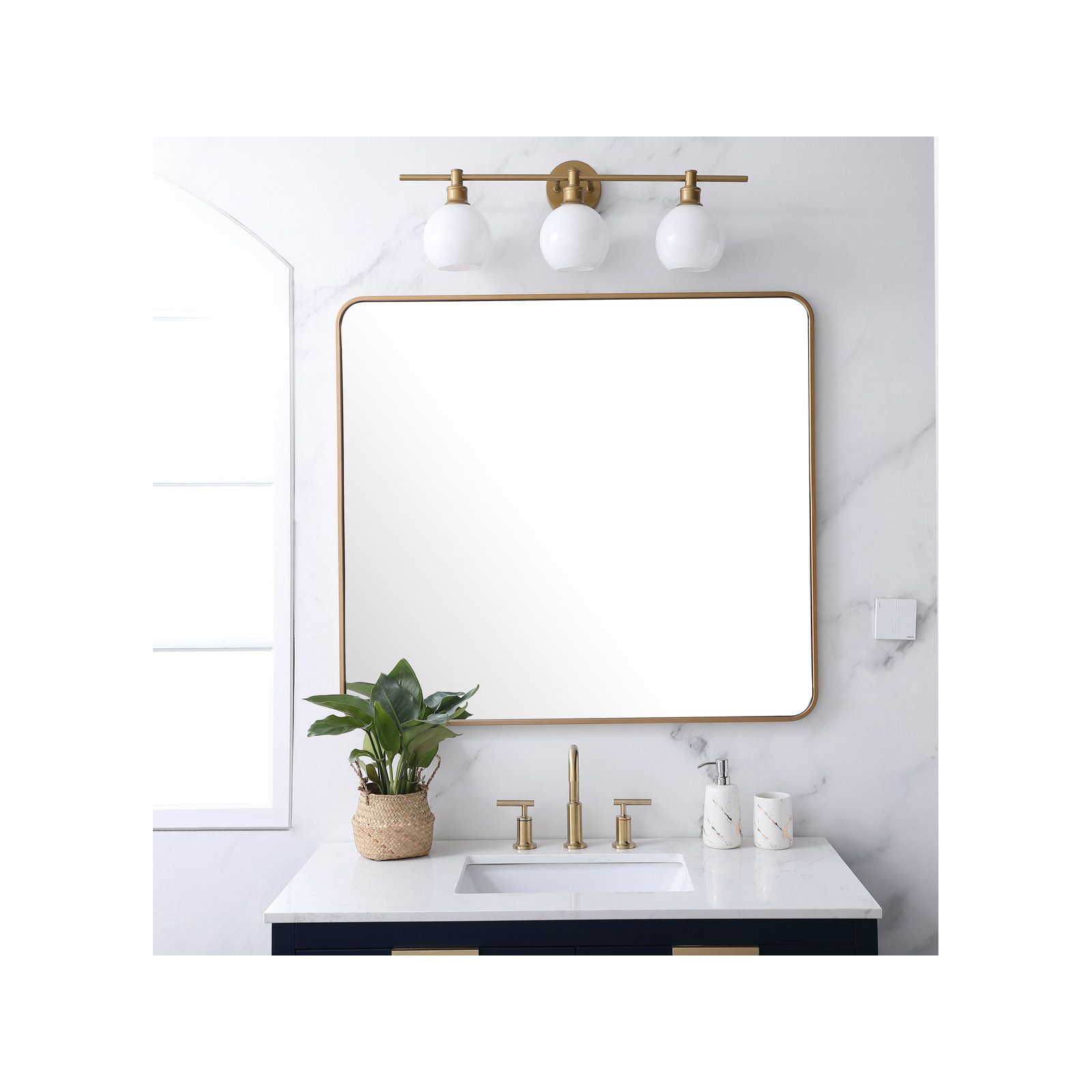Sabine Metal Rounded Rectangle Wall Mirror, 40" x 36", Brass