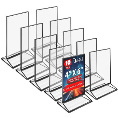 Cadres en acrylique transparent double face avec bordure noire 4 po de largeur x 6 po de hauteur, paquet de 10