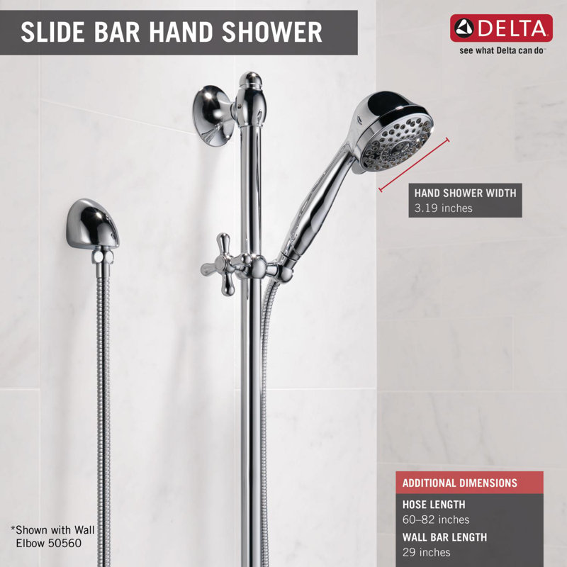 Douche à main à 7 jets avec barre coulissante, pomme de douche à main, douchette à barre coulissante, Chrome