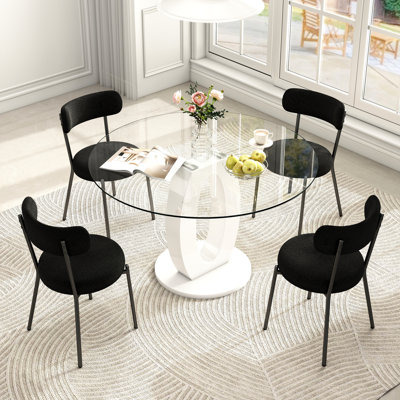 47''High Gloss Round Pedestal Dining Table Set