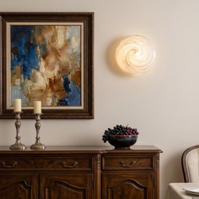 Modern Swirl Nebula Glass LED Wall Sconce, 1-Light Matte Black Reversible Flush Mount Ceiling Light, Dimmable 3000K