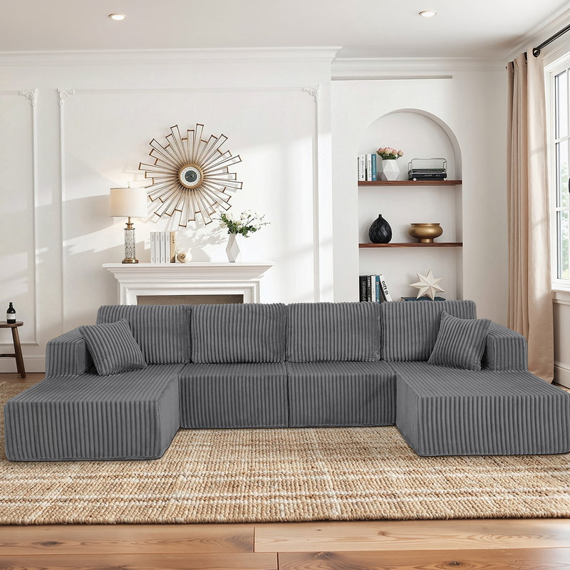 Canapé modulaire en U en forme de U avec une taille améliorée et une fonction de canapé-lit pour un confort maximal et une efficacité d'espace.