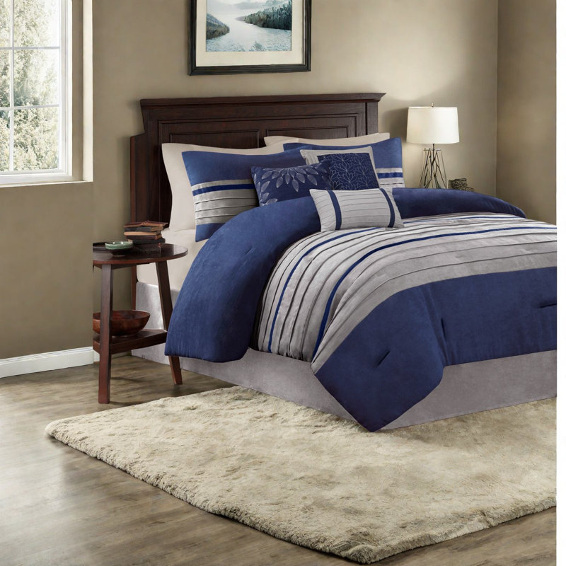 Ensemble de literie de luxe en microsuède bleu, confort hypoallergénique, style transitionnel