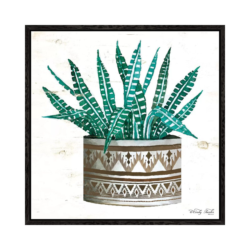 Mud Cloth Vase V by Cindy Jacobs - Print on Canvas, 45.72cm H x 45.72cm W x 3.81cm D, Black Framed Canvas