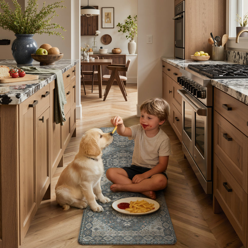 Anti-Fatigue Anti-Slip Waterproof Kitchen Mat, Runner 20" x 32" + 20" x 48", Blue