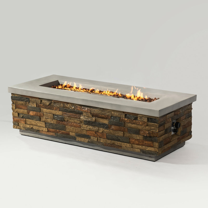 60In Concrete Fire Pit Table With Stone Looks Propane Gas Fire Pit Table