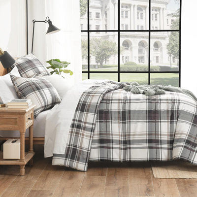 Andency Sage Checkered Comforter King(104x90Inch), Plaid Gingham Buffalo Grid Bedding Comforter Sets for Kids Teens, 3 Pieces Lightweight Microfiber Geometric Preppy Bed Set
