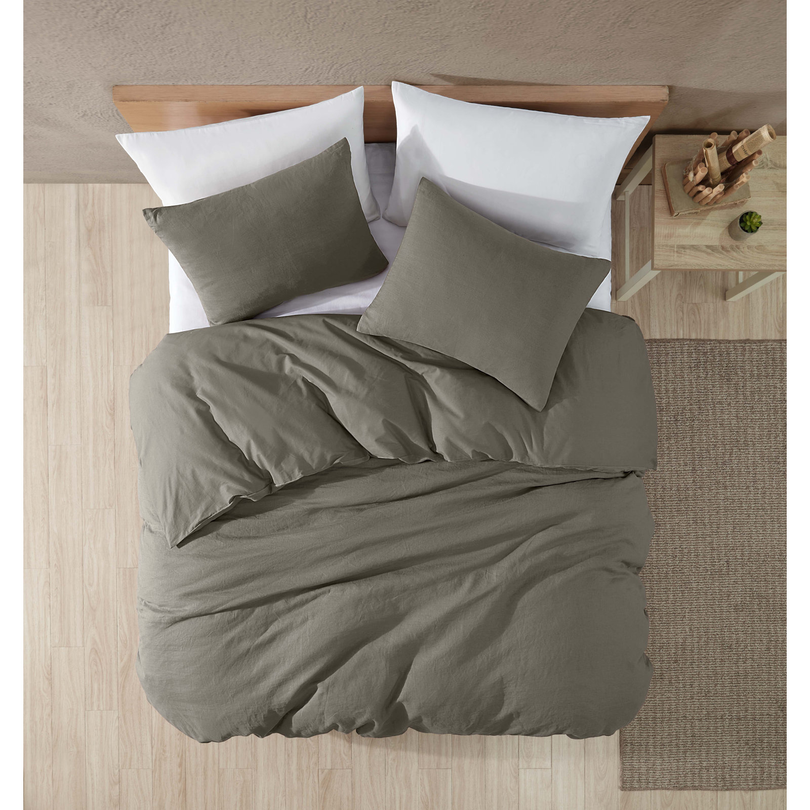 Hilma Linen Comforter Set, Queen Comforter + 2 Standard Shams, Charcoal