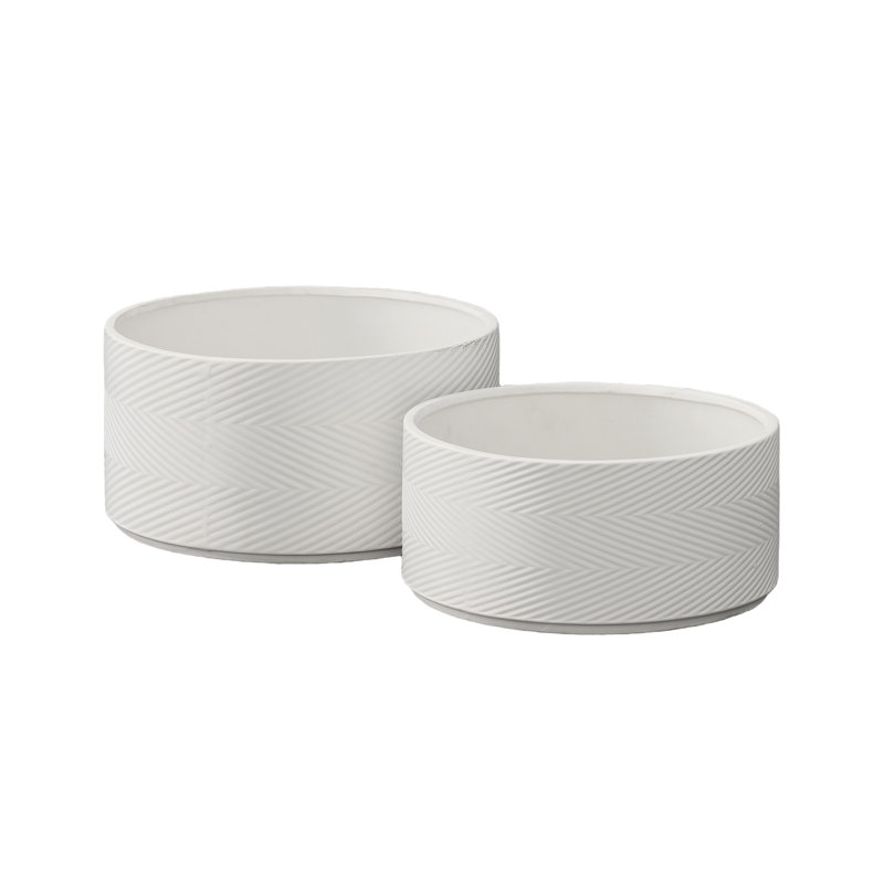Céramique ronde large pot blanc mat