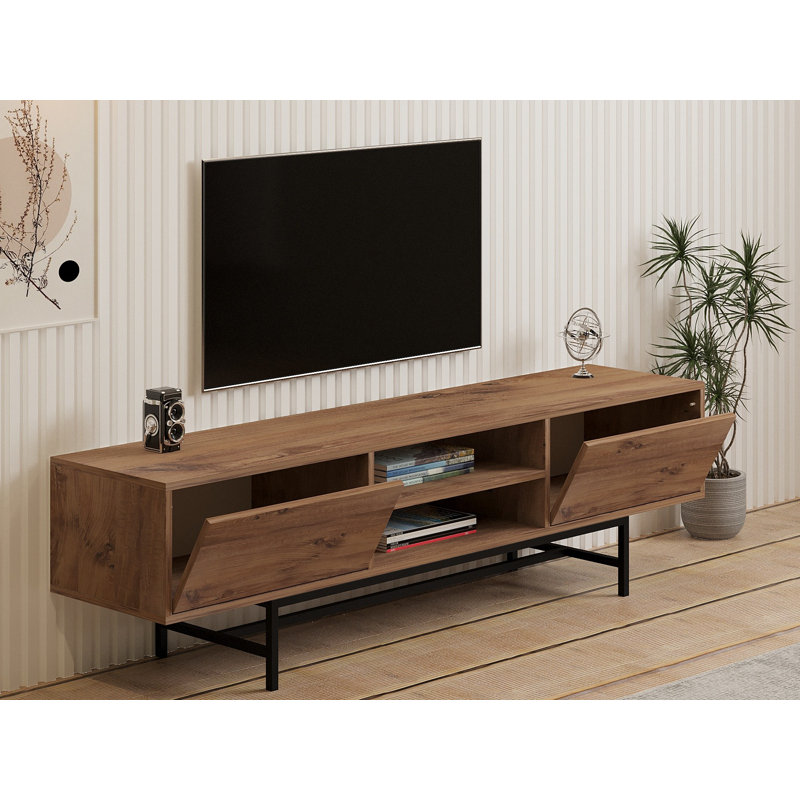 Modern TV Stand in Atlantic Pine Color, 70.9 x 19.7 x 15.7 inches | 100% Melamine Coated Particle Board, Thickness: 0.7 inches | Features Middle Shelf (22.7 inches Wide) & 4.8 inches High Shelf | Stylish & Functional for Living Room