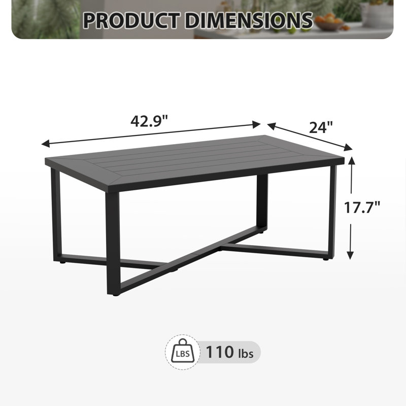 Metal Patio Rectangular Coffee Table, Weather Resistant Outdoor Aluminum Frame Coffee Table