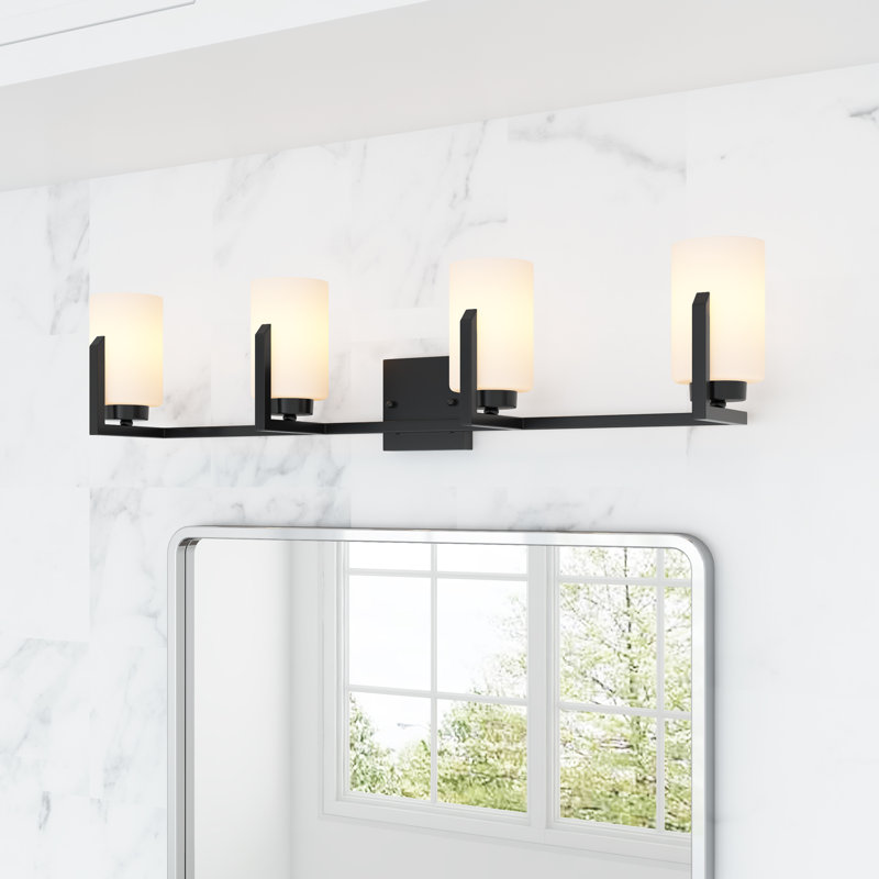 Luminaire de salle de bain 4 lumières à abat-jour à intensité variable noir / blanc E26