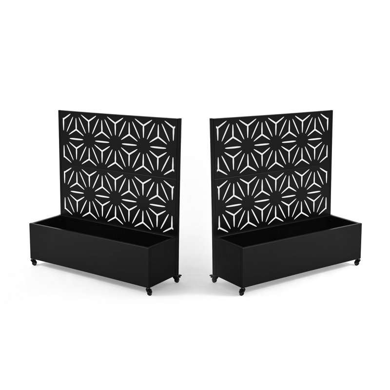 Boîte à fleurs en métal avec treillis et roues Alden, H 47,2 po x l 47,2 po x P 15,7 po, Noir