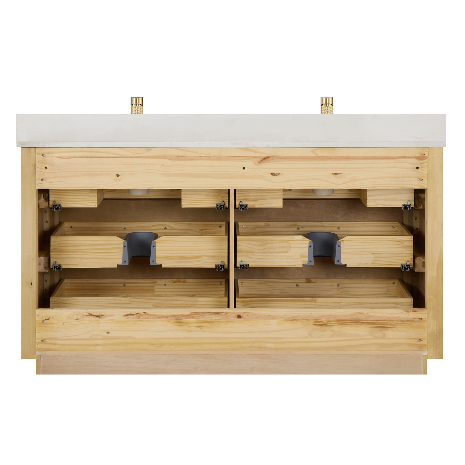 Porto 60'' Double Bathroom Vanity, Dark Brown Oak, Gold