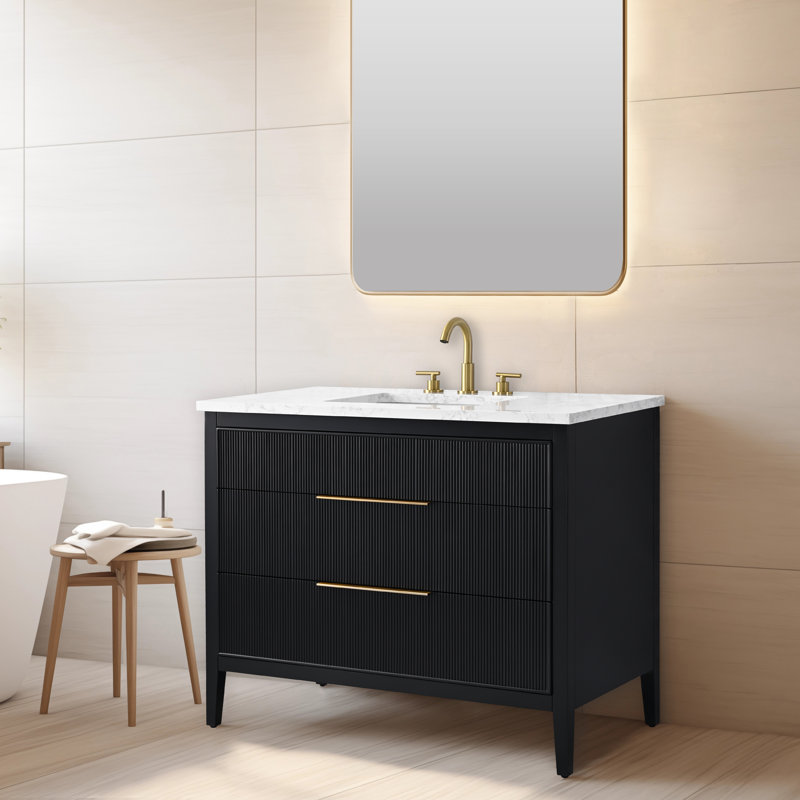 Bilroy Egremt 42'' Single Bathroom Vanity with Engineered Stone Top, Black