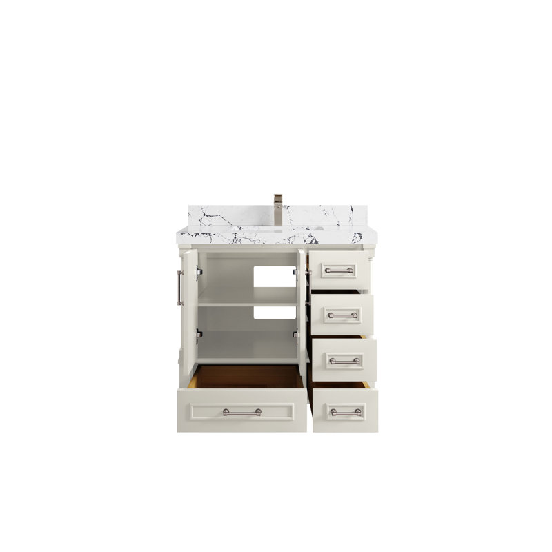 Meuble-lavabo simple 36 po avec comptoir en quartz Aberdeen, Viola nuit