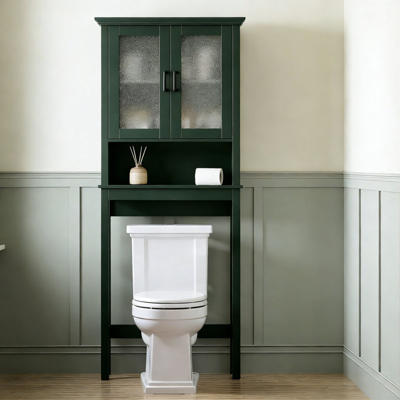 Armoire de rangement au-dessus de la toilette avec portes en verre et tablette réglable, organisateur de salle de bain robuste pour maximiser l'espace vertical derrière la toilette