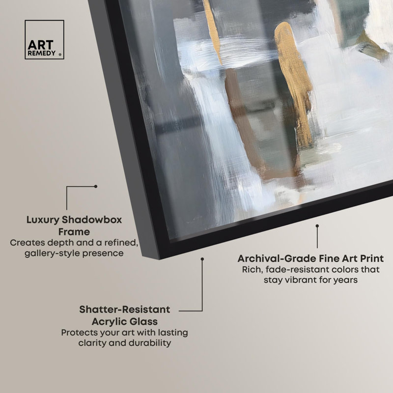 «Stratum III Shadowbox Print Abstract Decor» par Art Remedy, H 37 po x l 55 po, Noir