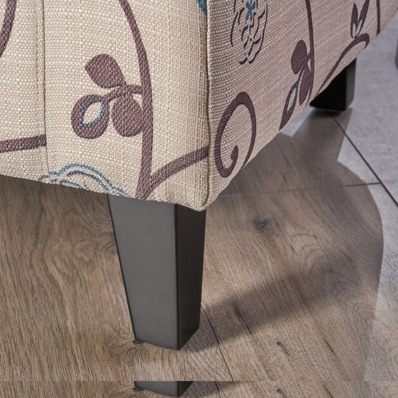Tacie 29" W Floral Barrel Chair with Birch Wood Legs, Blue Floral Fabric