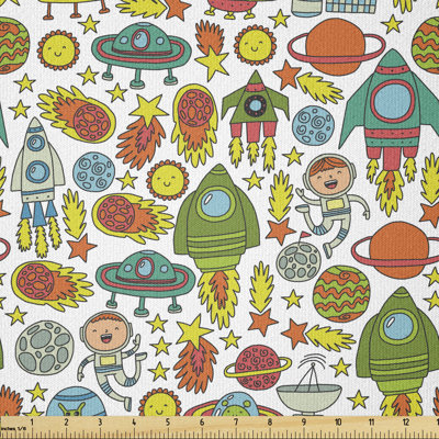 Corono Cartoon Rockets Astronaut Comets and Planets Multi-Purpose Fabric